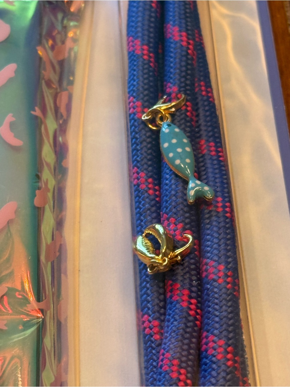 Iridescent Pink Waterproof Phone Pouch with Blue Strap - Picture 5 of 12
